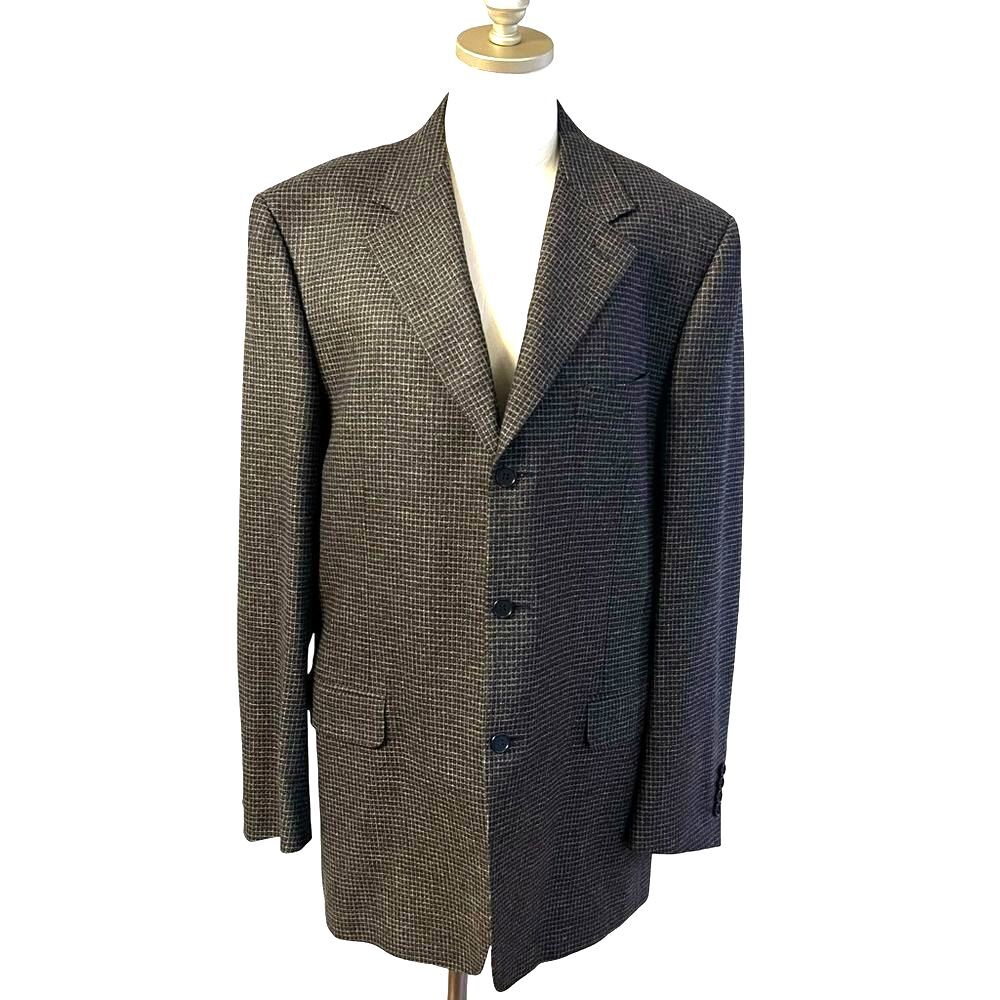 Canali Mens Cashmere Wool Blend Houndstooth Sports Coat Blazer Size 44L  Italian